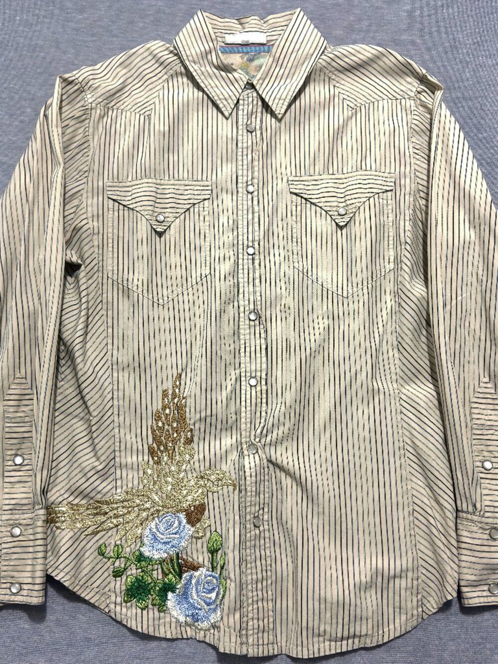 3J Western Snap Shirt Womens Large Brown Embroidered Southern Rock Eagles Roses